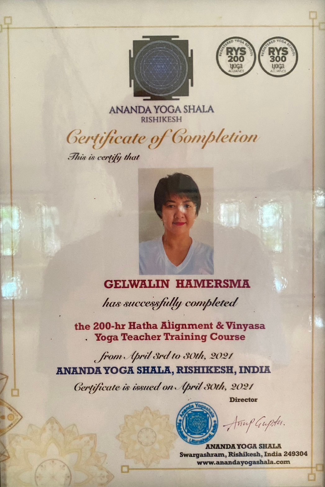 Vinyasa yoga certificate